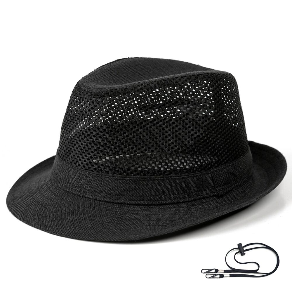 3992 Summer Fedora Hats - Breathable Short Brim Outdoor Hat Black Size M